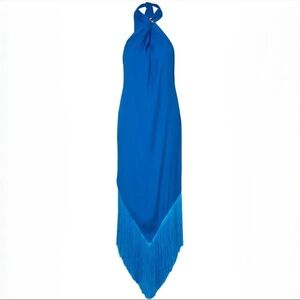 Baobab NWT XS Margarita Maxi Dress Blueberry Blue Halter Neck, Fringe,Open Back